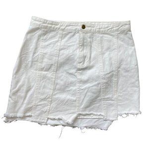 Lily Rain Women's White 100% Cotton Raw Asymmetrical Hem Jean Mini Skirt‎ Sz Med